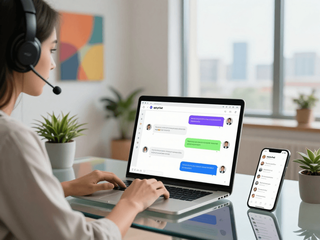 User interacting with "spicychat" AI on a laptop, showcasing vibrant chat interface and modern digital workspace.