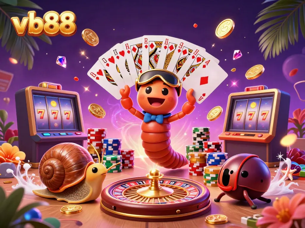 Experience thrilling games at vb88 with a colorful casino scene of unique characters and immersive elements.