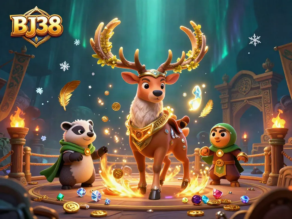 Bettors engage in thrilling action with BJ38, showcasing a vibrant 3D casino scene.