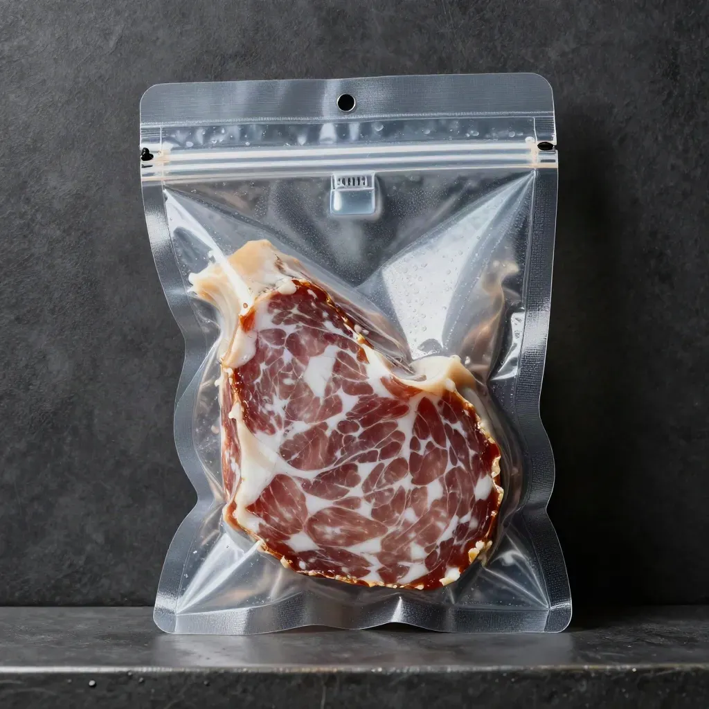 Sacchetto sottovuoto con doppia saldatura e gel pack su ripiano freddo.