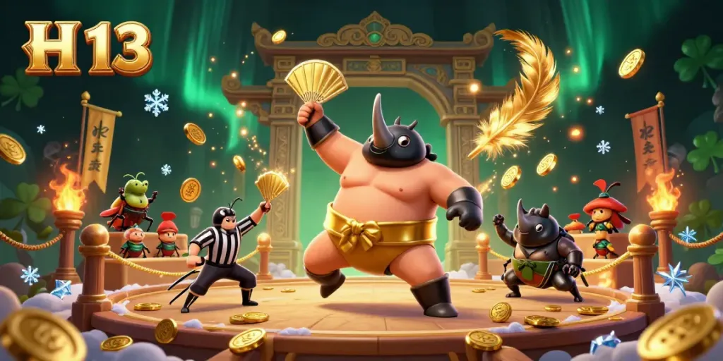 Experience engaging casino action in H 13 with a lively 3D illustration of a beetle sumo champion.