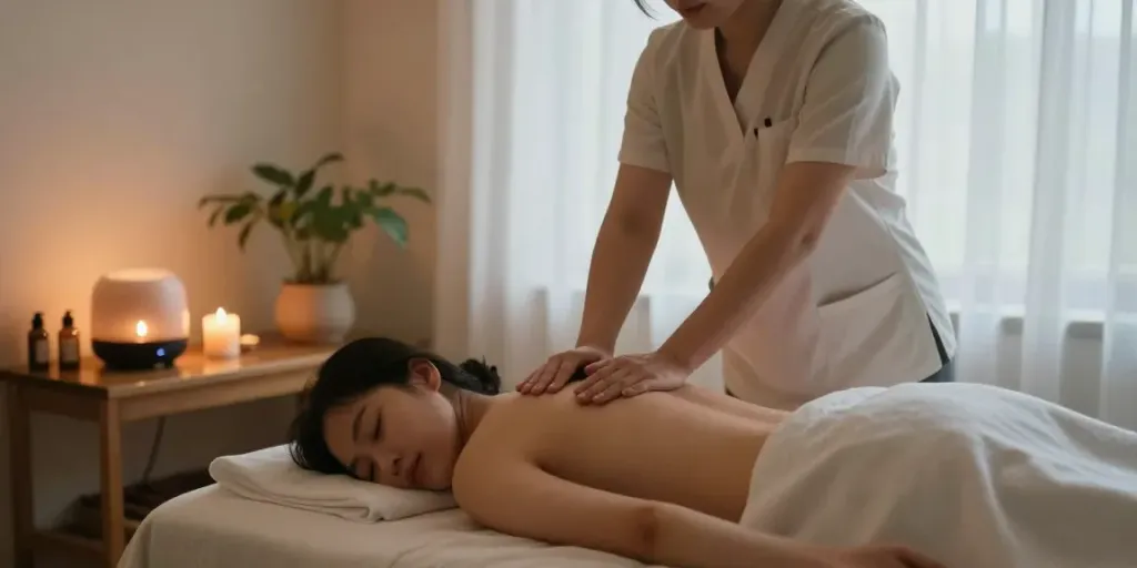 Relaxing 성북출장안마 session in a tranquil massage therapy environment.