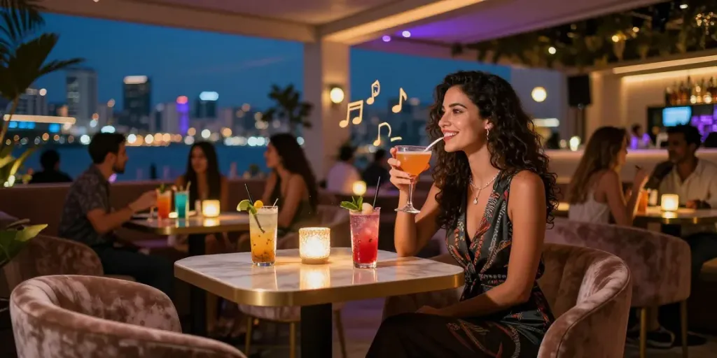 Enjoy a night out with stunning נערות ליווי ברמת גן in an elegant lounge setting.